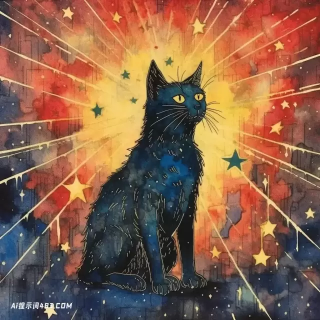 背景中有星星的猫的插图