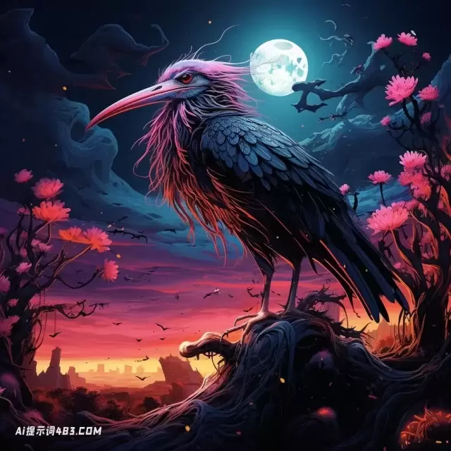 鸟在发光的风景风格