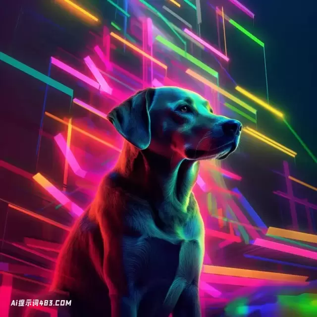 狗数字艺术与多种颜色的对象和霓虹灯油漆