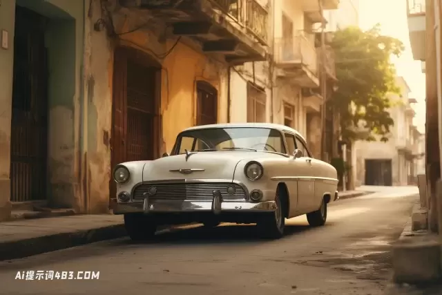 一辆旧的白色汽车停在克罗地亚城市街道上
