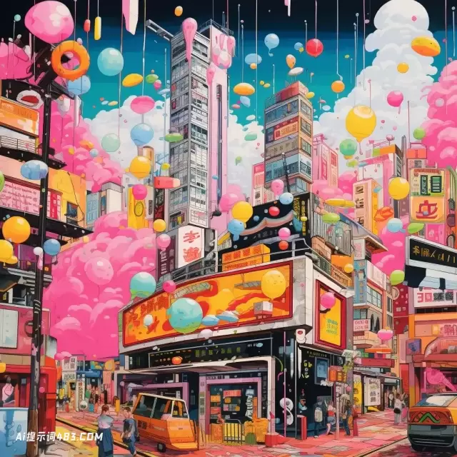 Yoh Nagao风格的城市景观插图