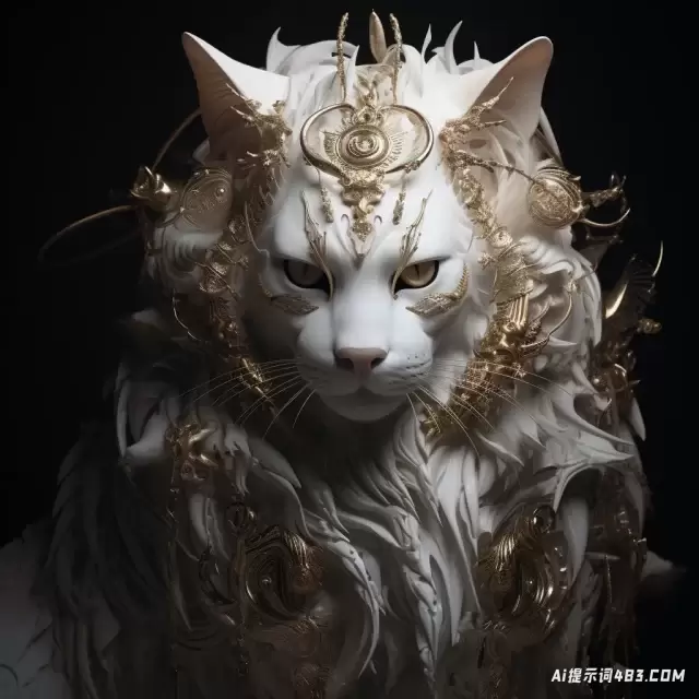 猫在超凡脱俗的场景: 黑暗，白色和金色