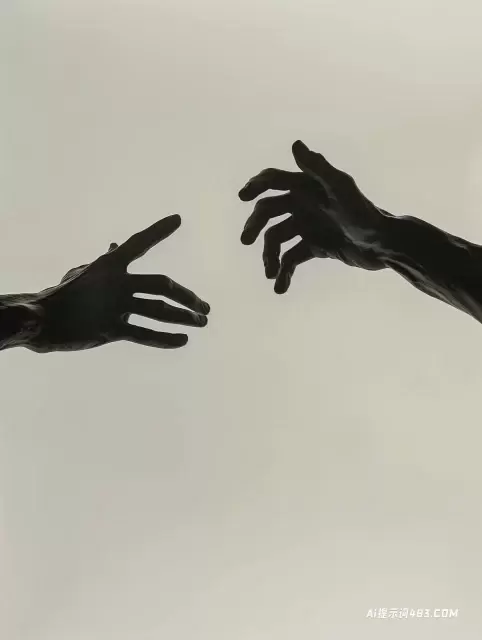 情感复杂的互动艺术: 伸手的黑白剪影