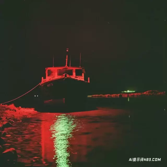 夜间乘船-带有provoa电影的快照美学