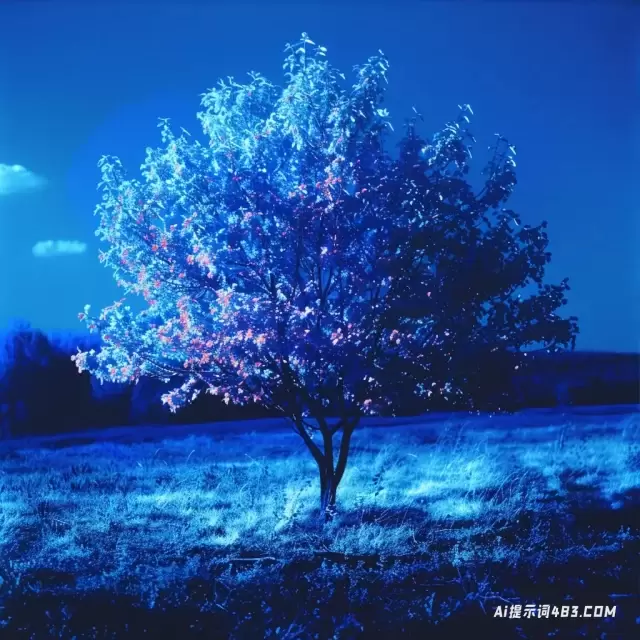 深蓝色和深蓝色的霓虹灯波普艺术树