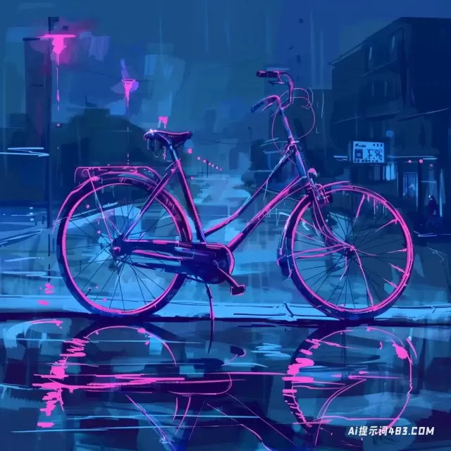 工业未来主义自行车: 深蓝色和粉红色的怪异景观