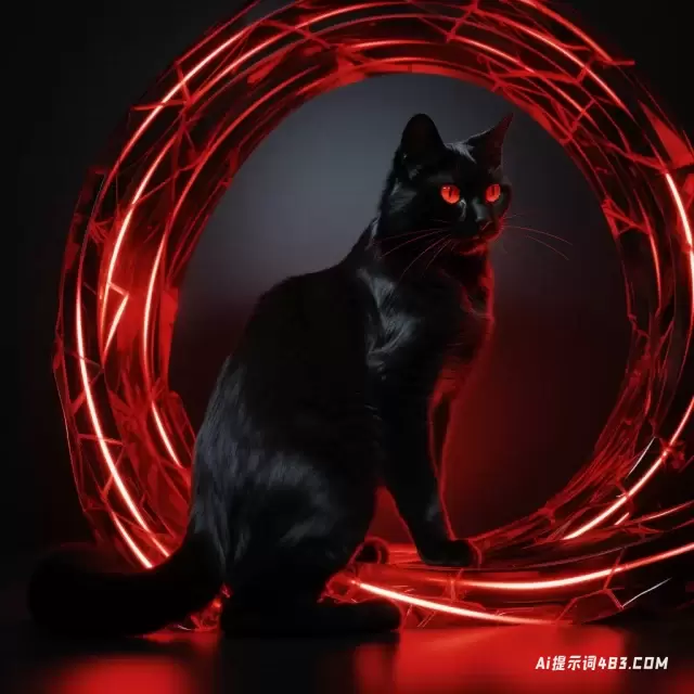 猫在一个黑色和红色的场景