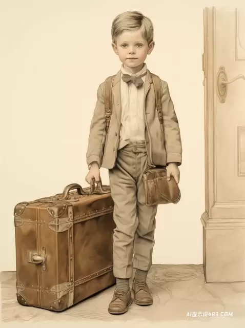 一个带着手提箱的小孩的肖像