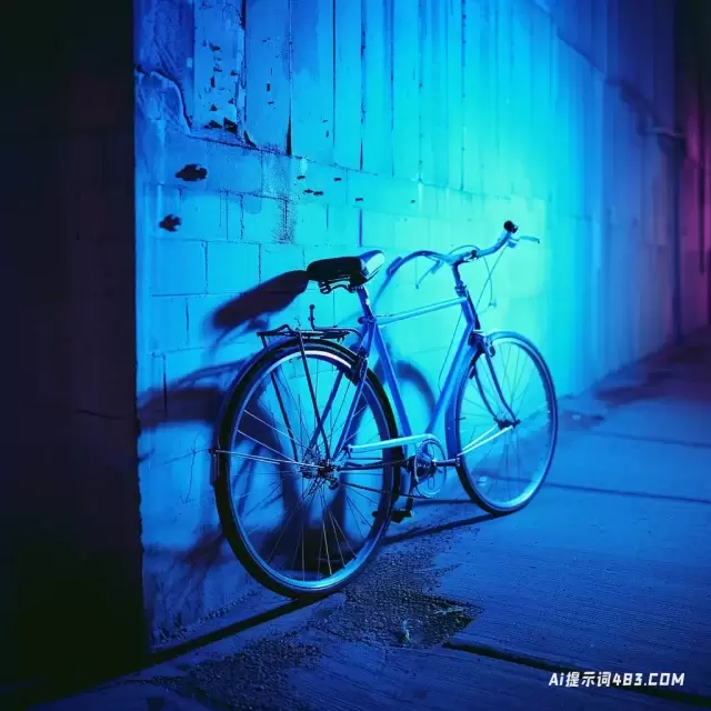 霓虹灯波普艺术风格的深蓝色和深蓝色的自行车