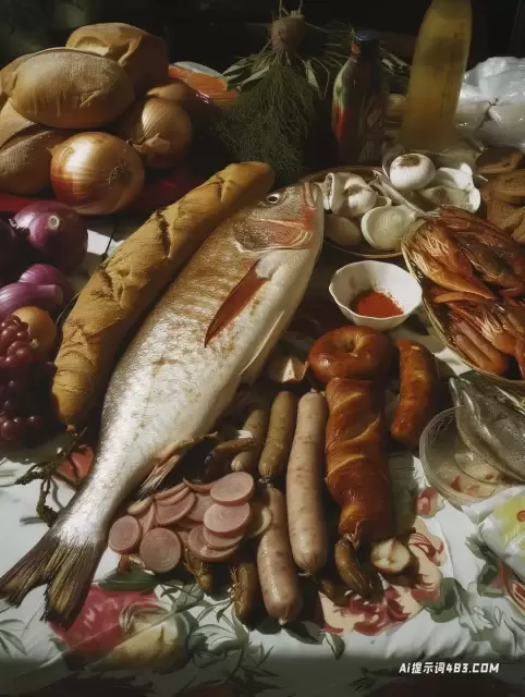 Mamiya 7 II捕捉城市生活: 鱼，香肠，洋葱和面包的静物