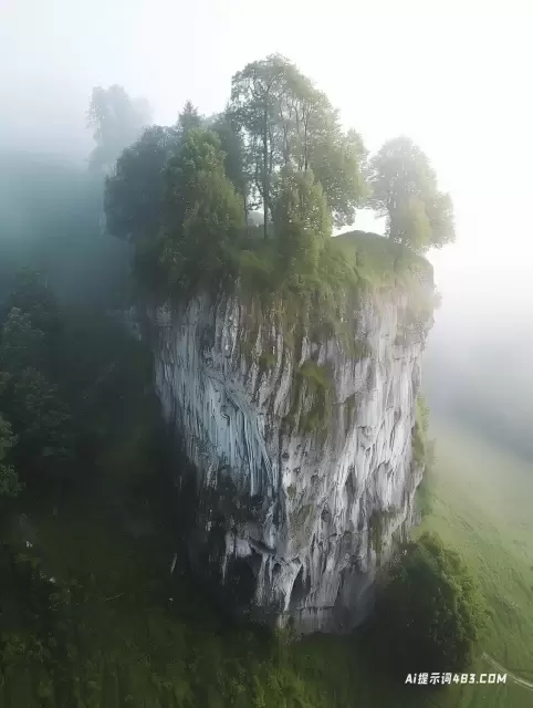 瑞士风格的雾蒙蒙的山崖-海纳·卢普克的航空摄影