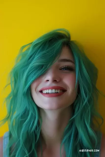 绿色头发的年轻女子的极简主义肖像