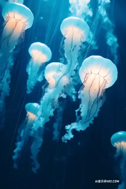 水下水母: 深蓝色和天蓝色有机形态