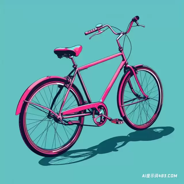 深青色和品红色的等距透视自行车插图