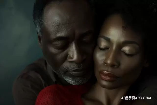 非洲裔美国夫妇闭着眼睛和心脏的艺术肖像