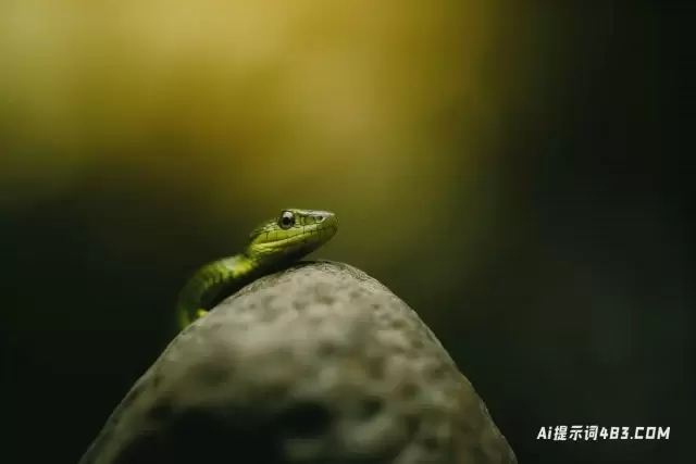 岩石上的微小绿蛇: 现实的chiaroscurio艺术