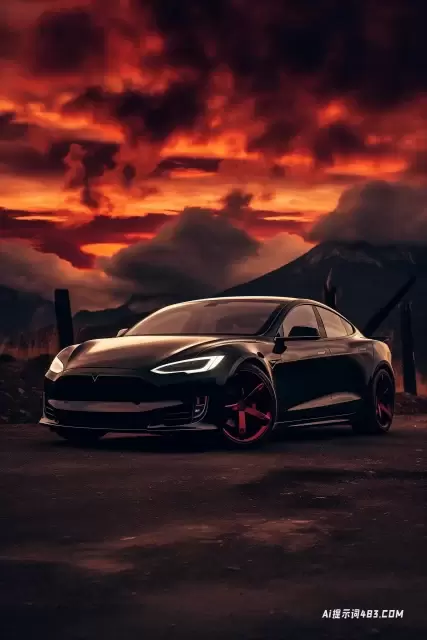 日落下的特斯拉Model S