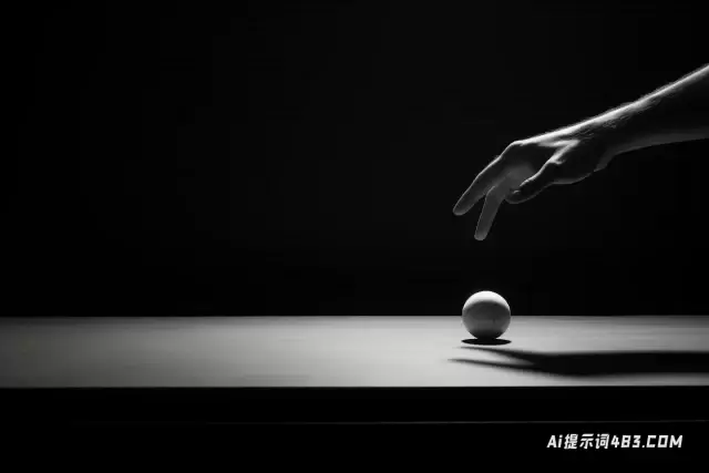 黑白照片: 手伸手去拿桌子上的球