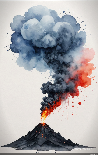 火山喷发与水墨画的碰撞