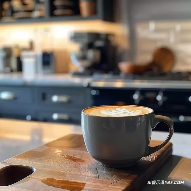 厨房柜台上可爱的杯子上的热咖啡的专业照片