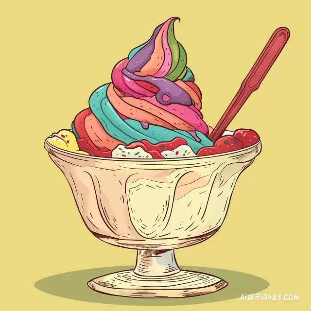 五颜六色的冰淇淋碗绘图