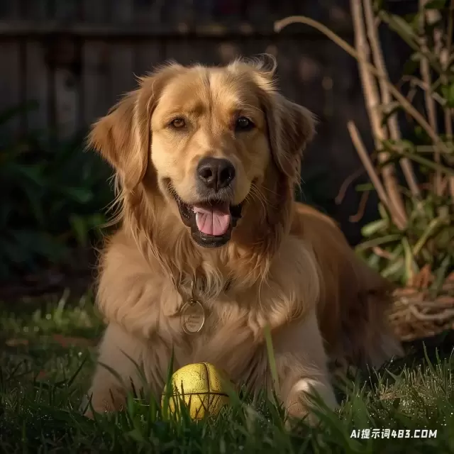 狗在花园里玩球-尼康500现实摄影