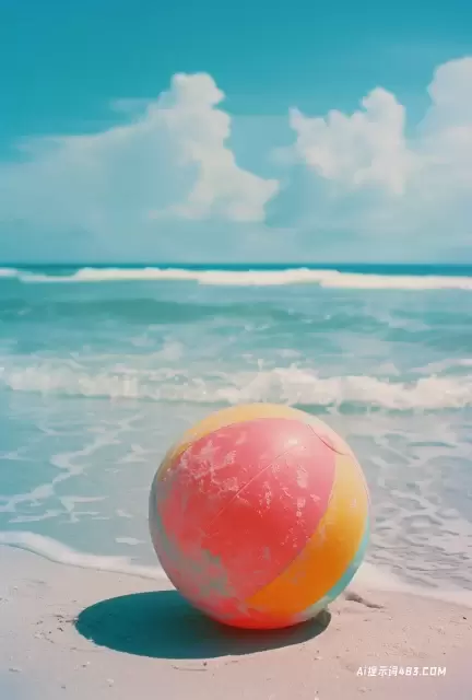 在平静的蓝色大海上的复古沙滩球