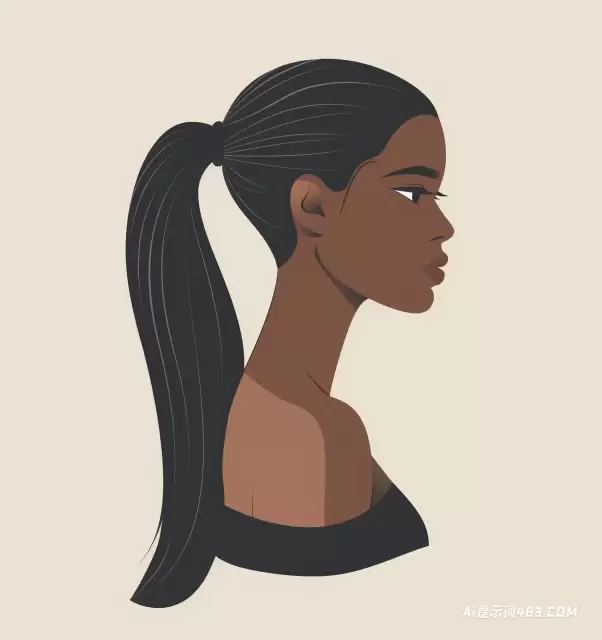 光滑自然头发的女人的扁平插图