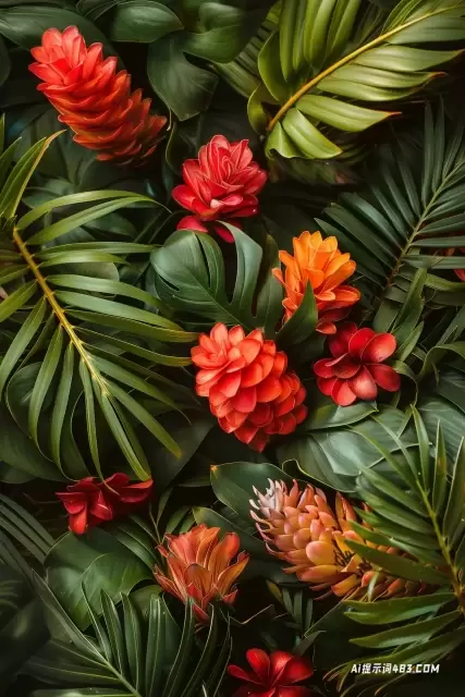 热带花卉图案的特写镜头
