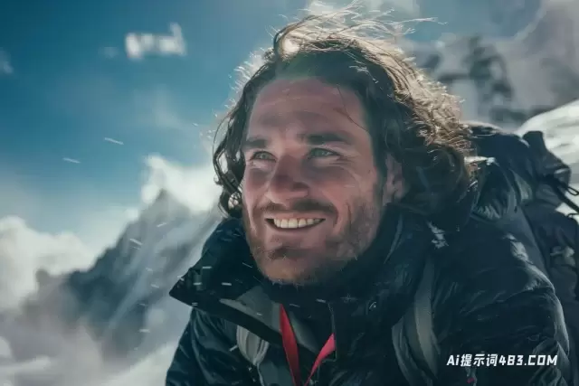 一个快乐的人攀登珠穆朗玛峰的肖像