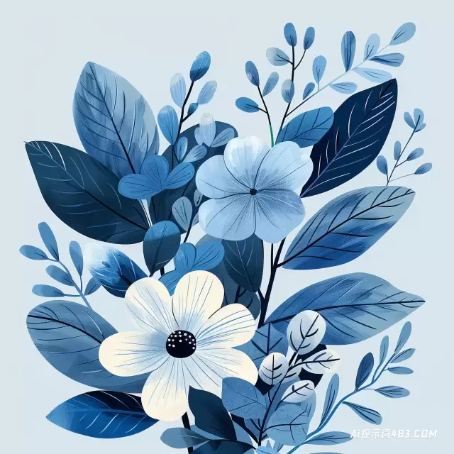 现代蓝色花朵背景插图