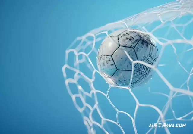 足球飞入球门的3D渲染
