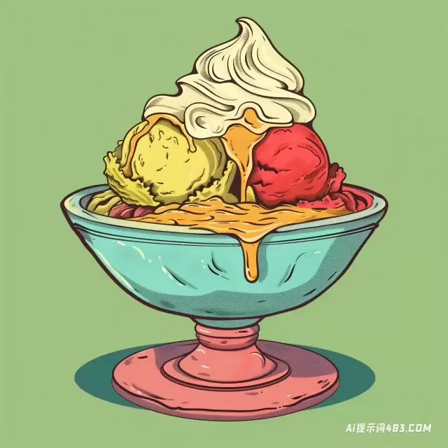 多彩复古卡通冰淇淋碗图纸