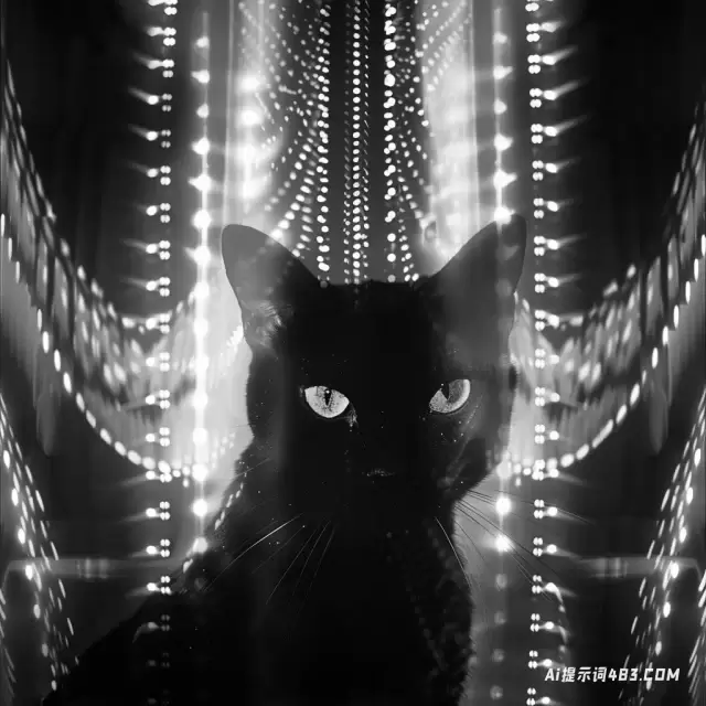 猫的黑白摄影与光投影