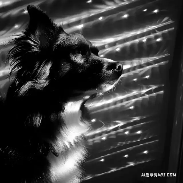 带灯的狗投影: 黑白摄影