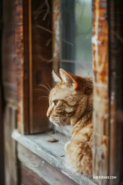 一只猫在乡村小屋的特写