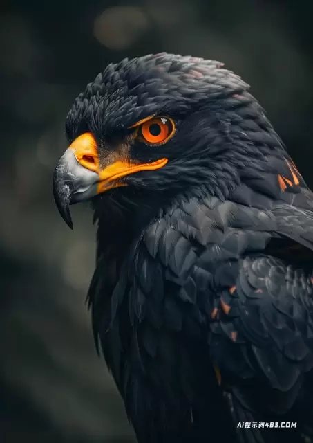 获奖森林中发光的橙色眼睛的特写鹰
