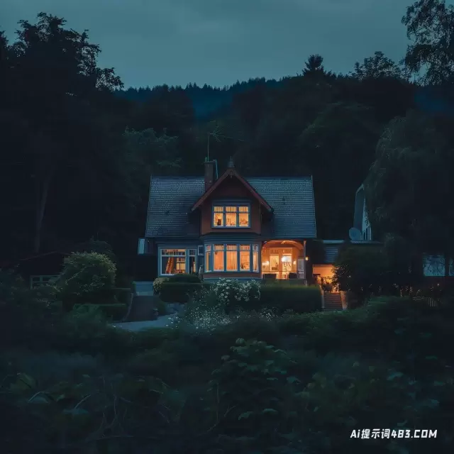 在大自然的夜晚捕捉房子的美丽