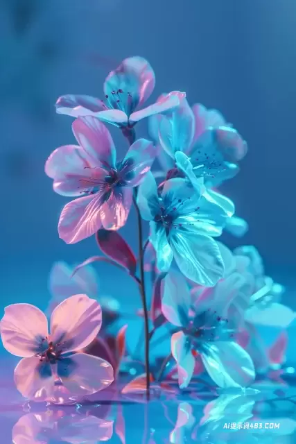 4D霓虹灯在电影院蓝色的花朵