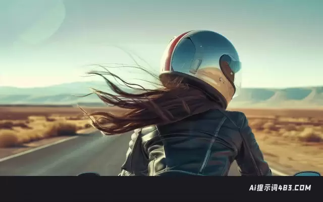女孩骑摩托车在沙漠